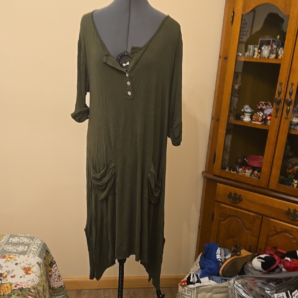 Olive Green Button-Down Dress
